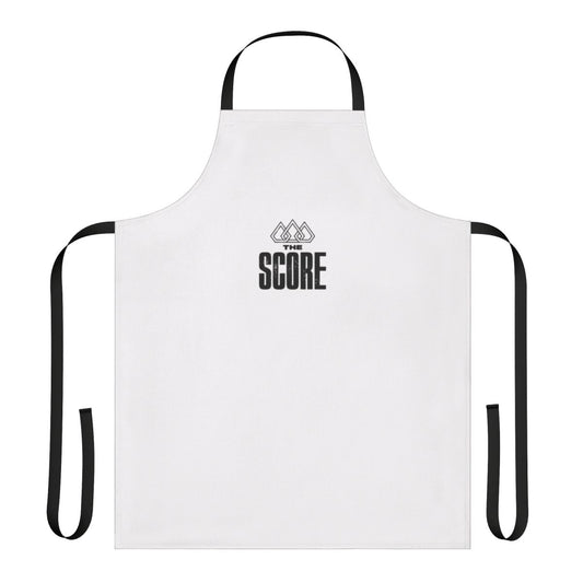 The Score band member wearing a custom apron with the band's logo