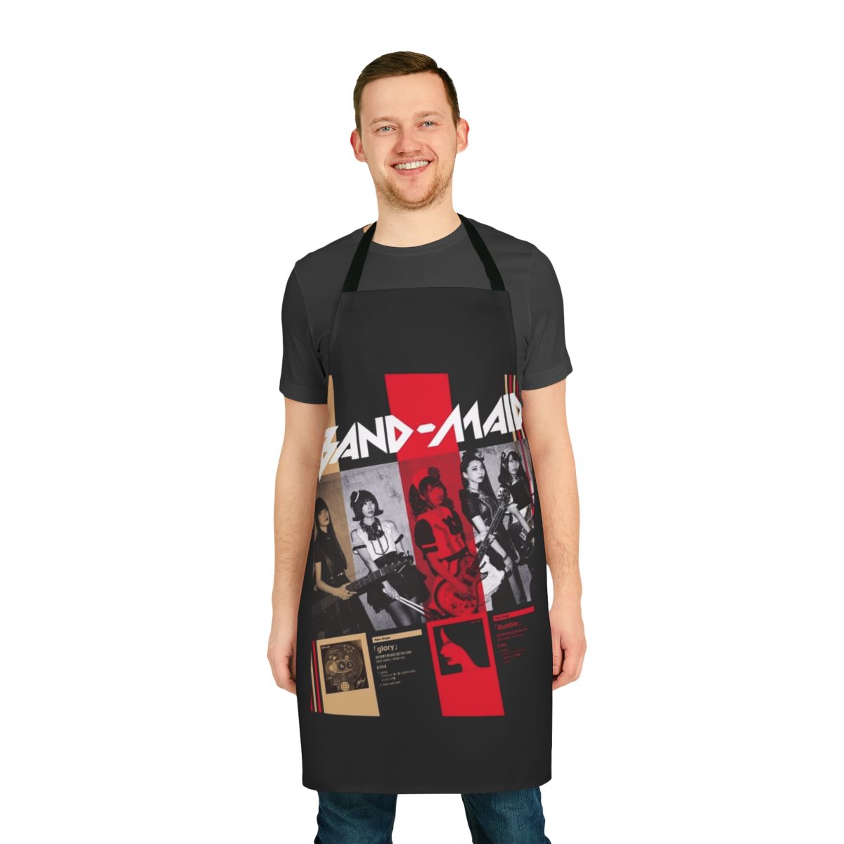 Vibrant Band Maid inspired apron with the band's iconic artwork