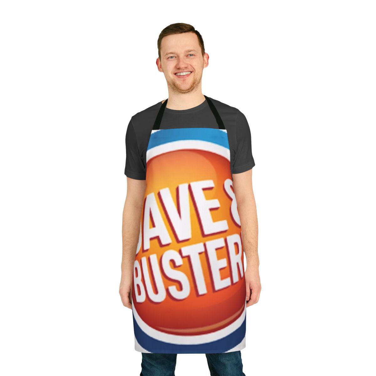Dave Buster's inspired apron with bold graphic design