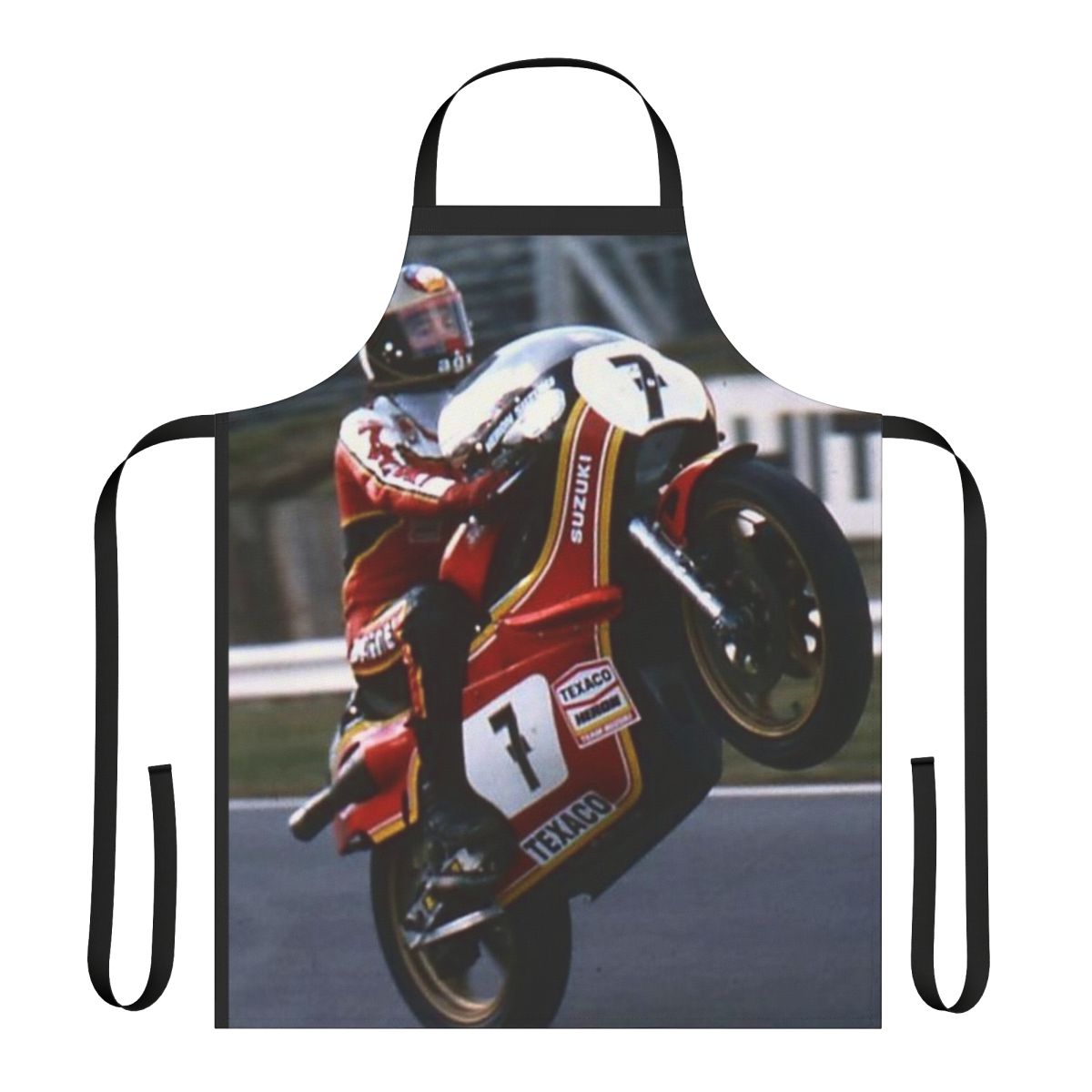 Motorcycle apron featuring the iconic Barry Sheene design