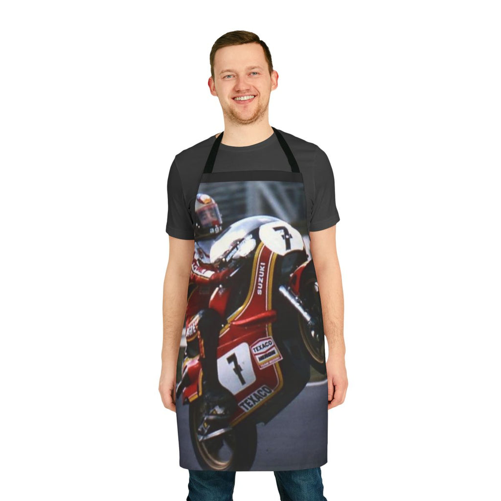 Motorcycle apron featuring the iconic Barry Sheene design