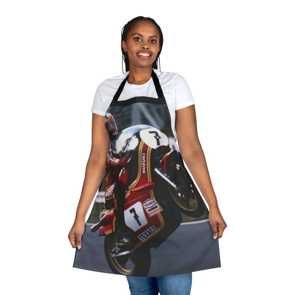 Motorcycle apron featuring the iconic Barry Sheene design