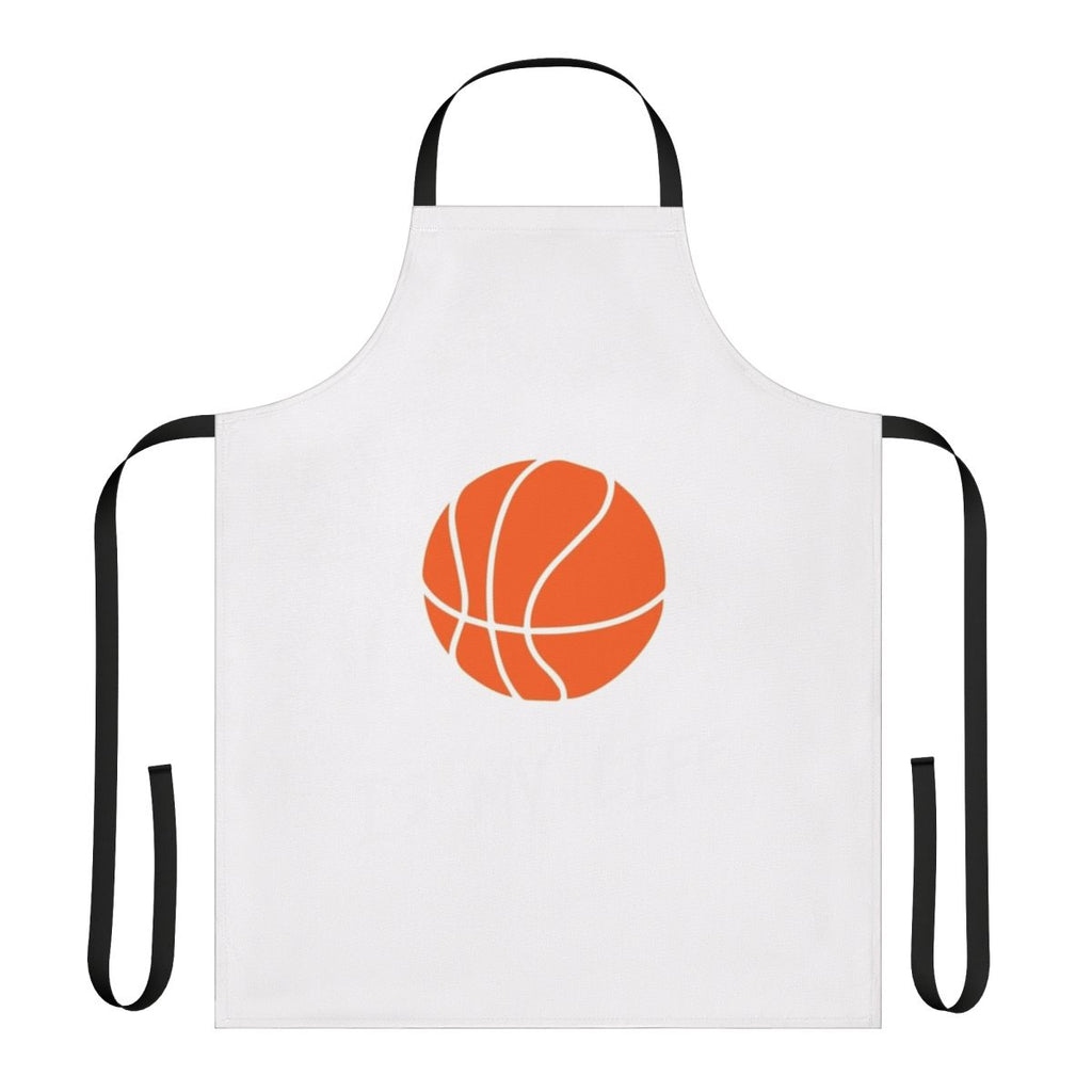 A black and white basketball-themed apron with the text "Basketball Is My Life" printed on it.
