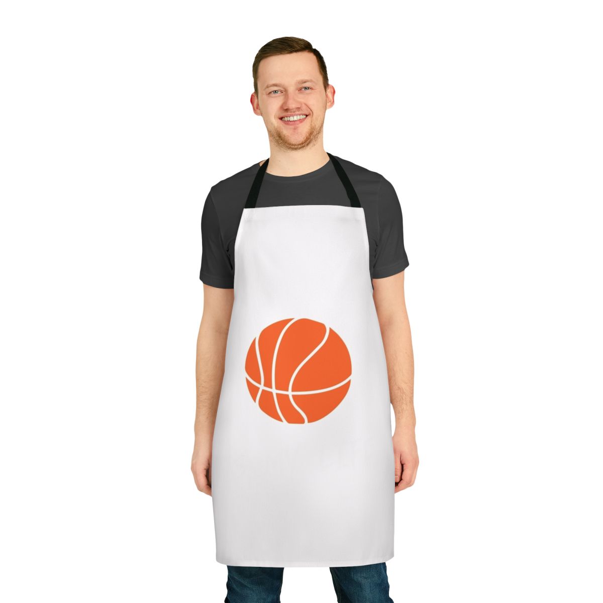 A black and white basketball-themed apron with the text "Basketball Is My Life" printed on it.