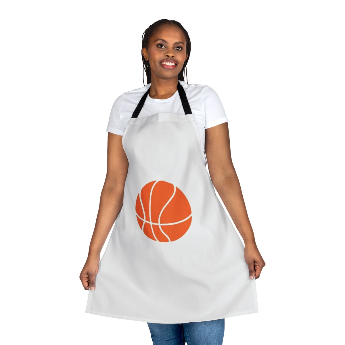 A black and white basketball-themed apron with the text "Basketball Is My Life" printed on it.