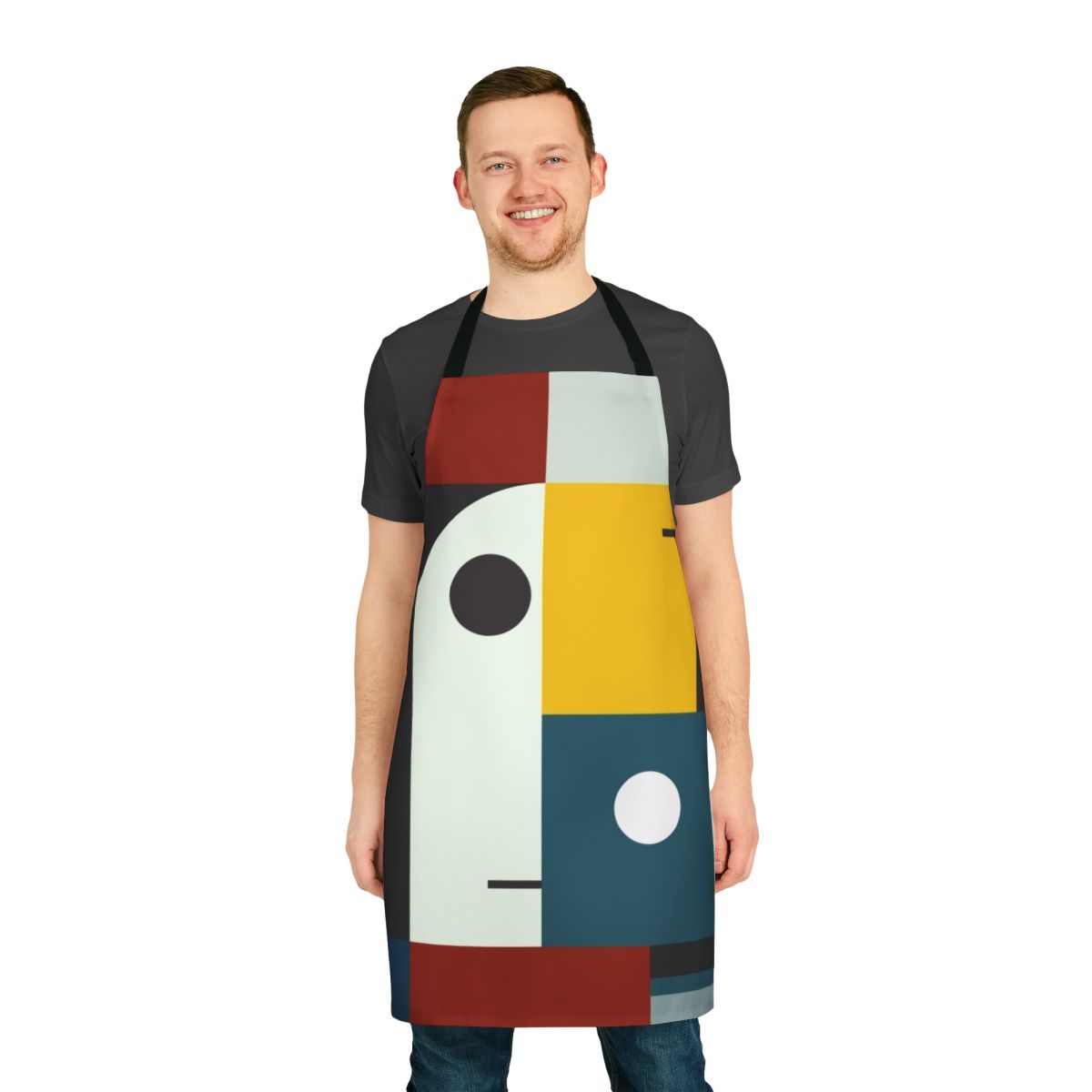 Bauhaus-inspired apron featuring geometric shapes and colors