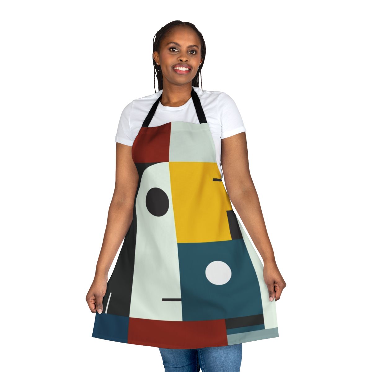 Bauhaus-inspired apron featuring geometric shapes and colors