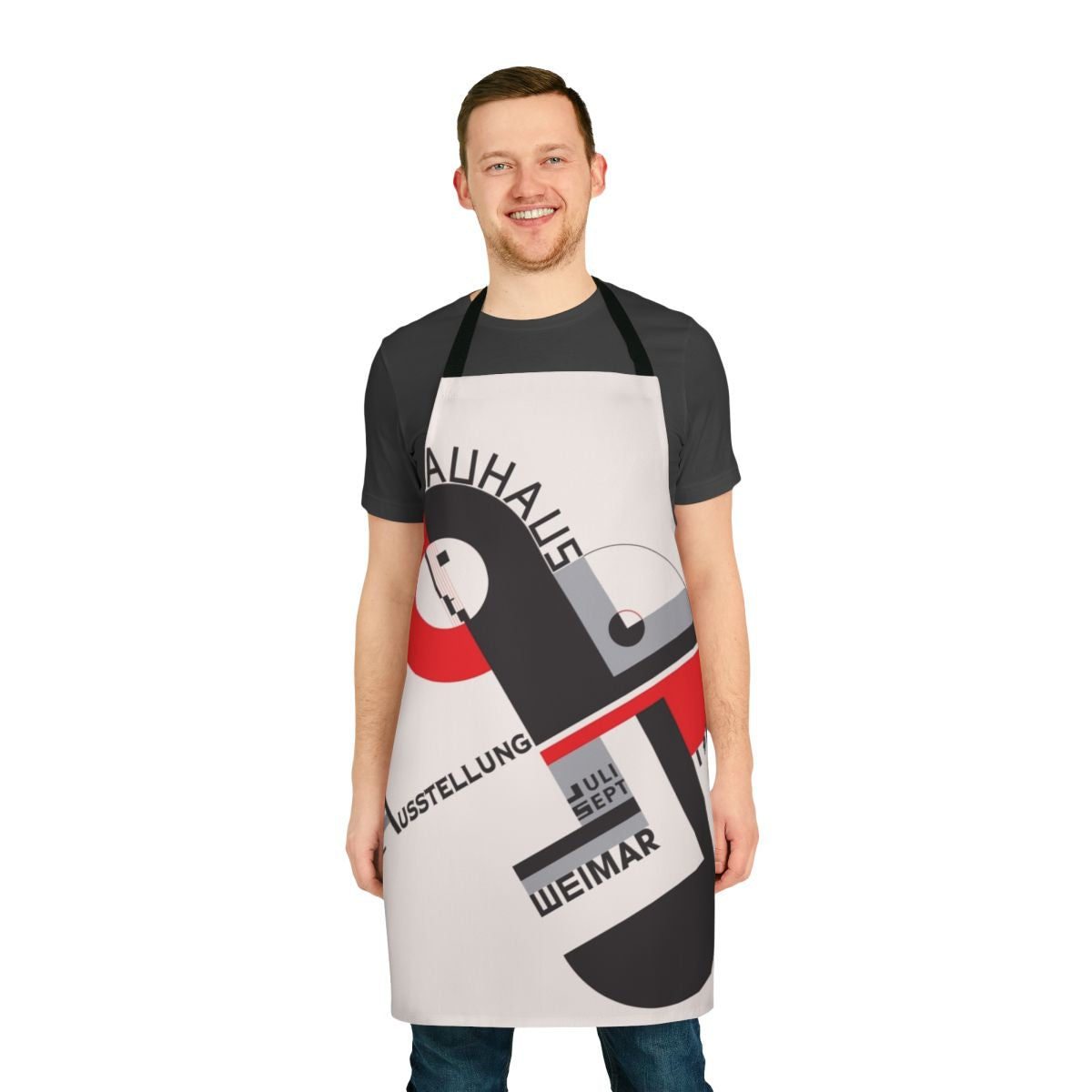 Bauhaus-inspired apron with geometric patterns and Constructivist design elements