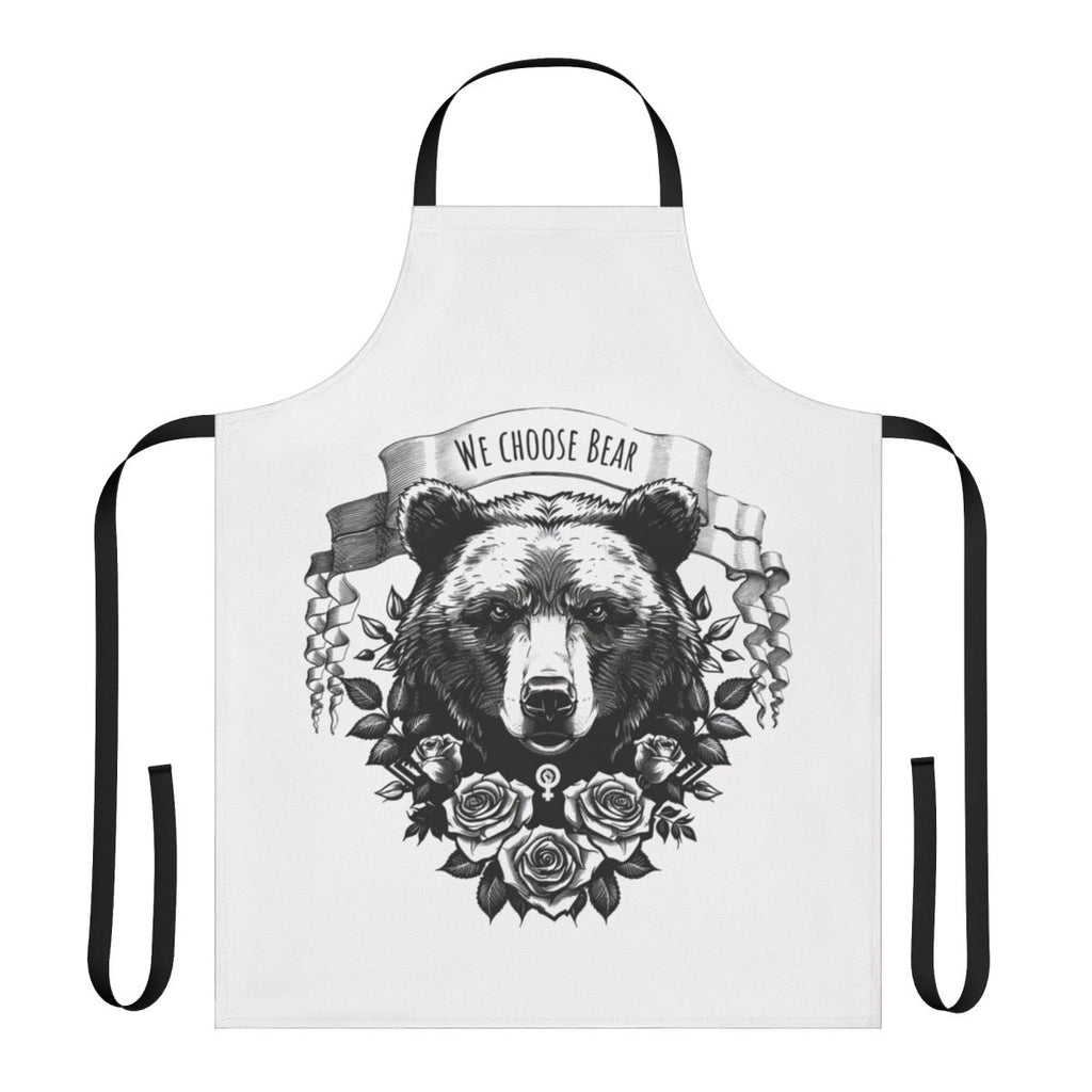 Photograph of a high-quality, durable apron featuring a bear design and feminist message.