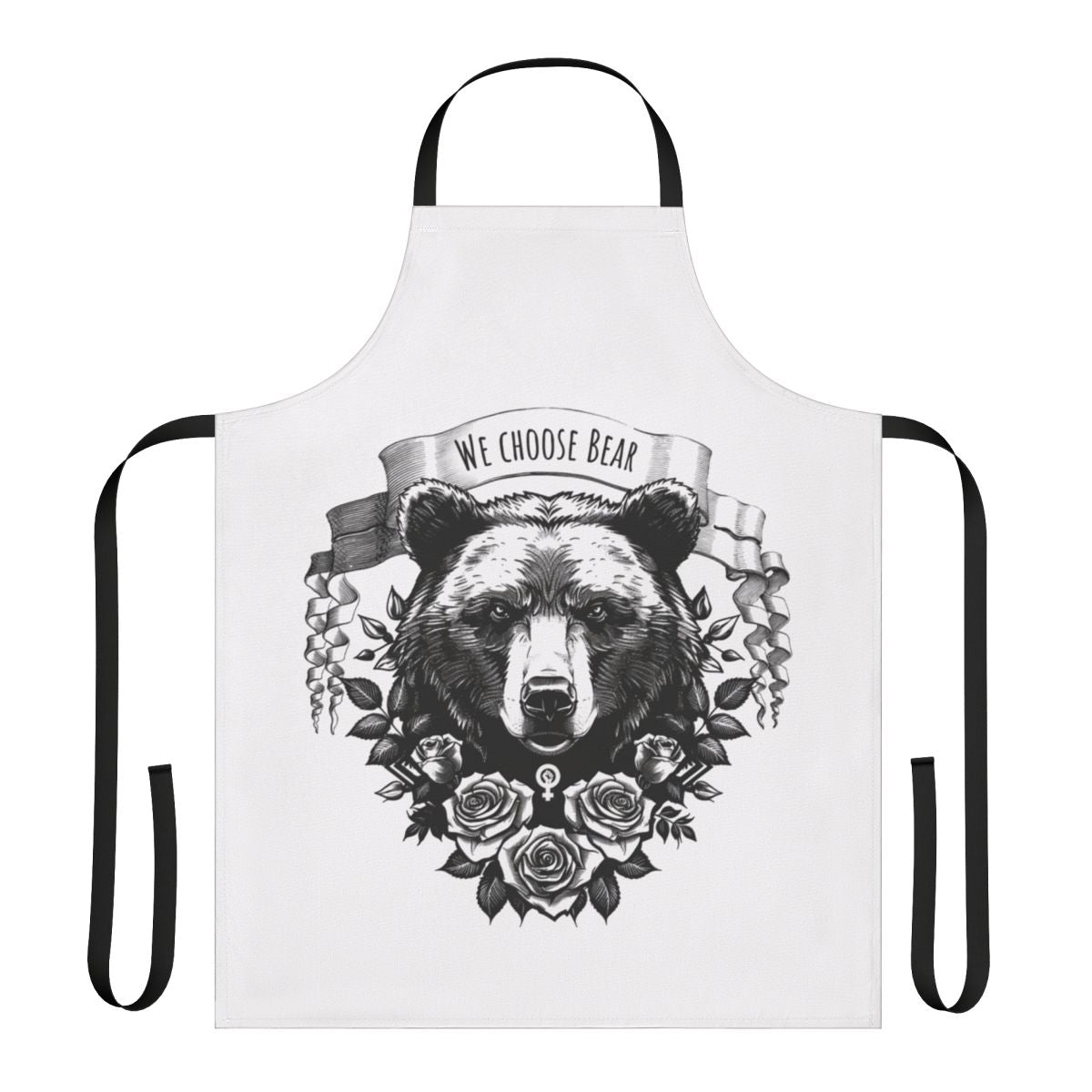 Photograph of a high-quality, durable apron featuring a bear design and feminist message.