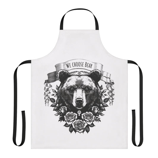 Photograph of a high-quality, durable apron featuring a bear design and feminist message.
