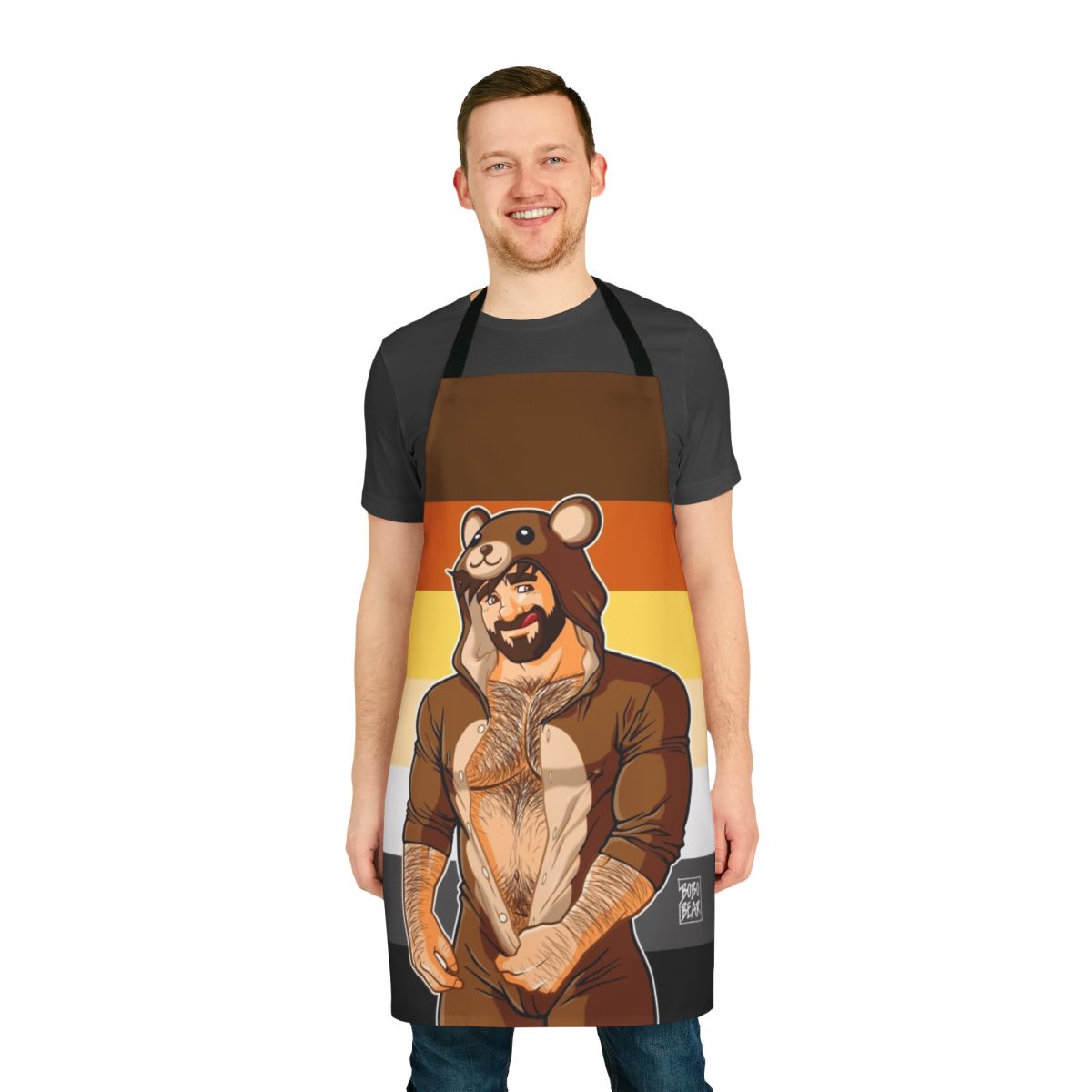 A stylish apron featuring a bear pride design, perfect for gay bears and their allies.