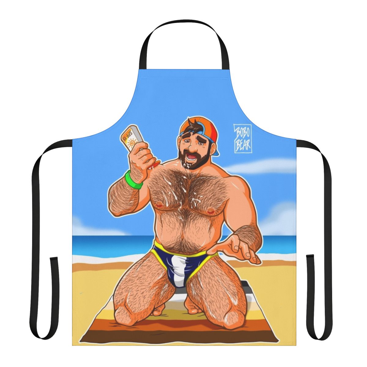 A stylish and colorful apron featuring a bear design, perfect for adding a touch of pride and personality to your kitchen.