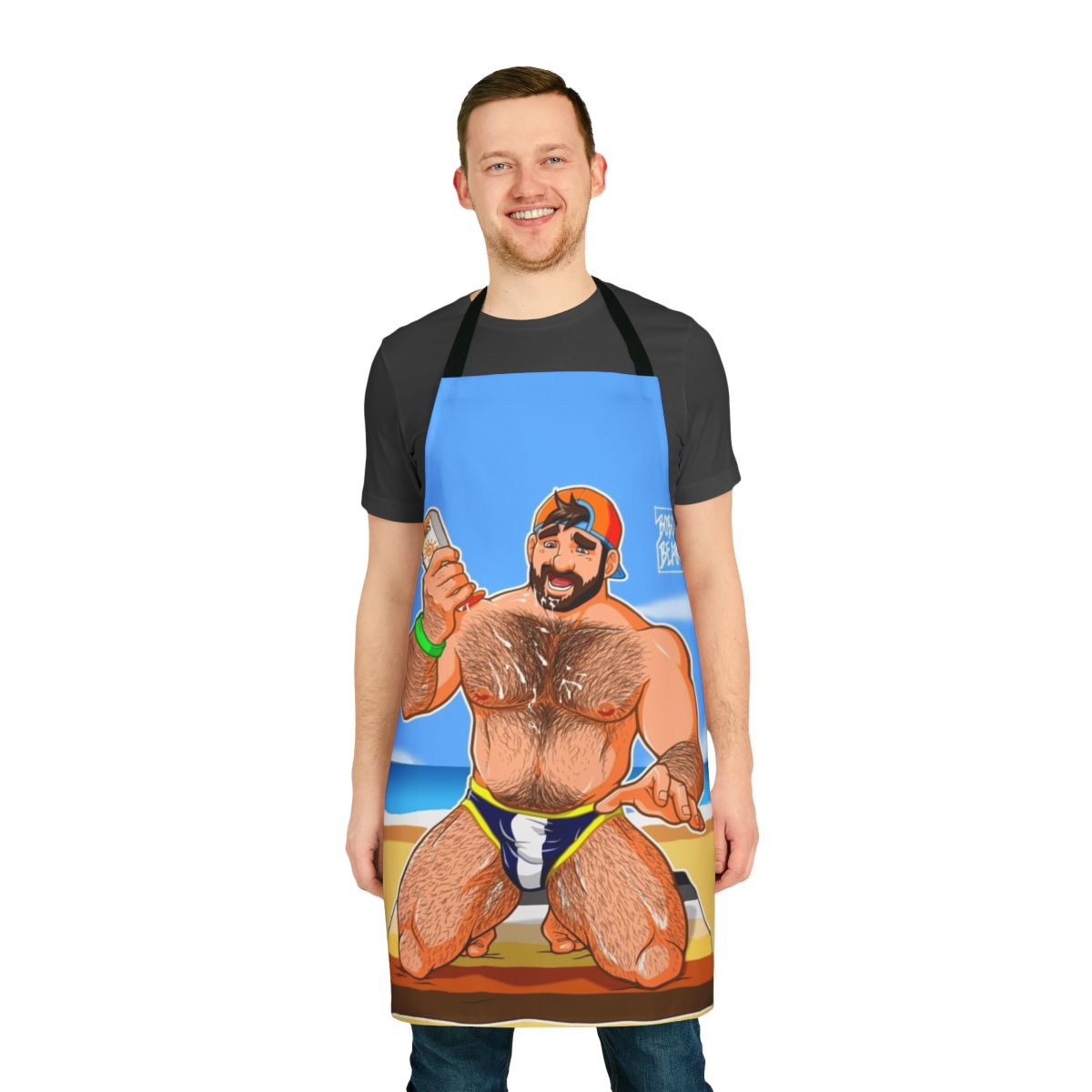 A stylish and colorful apron featuring a bear design, perfect for adding a touch of pride and personality to your kitchen.