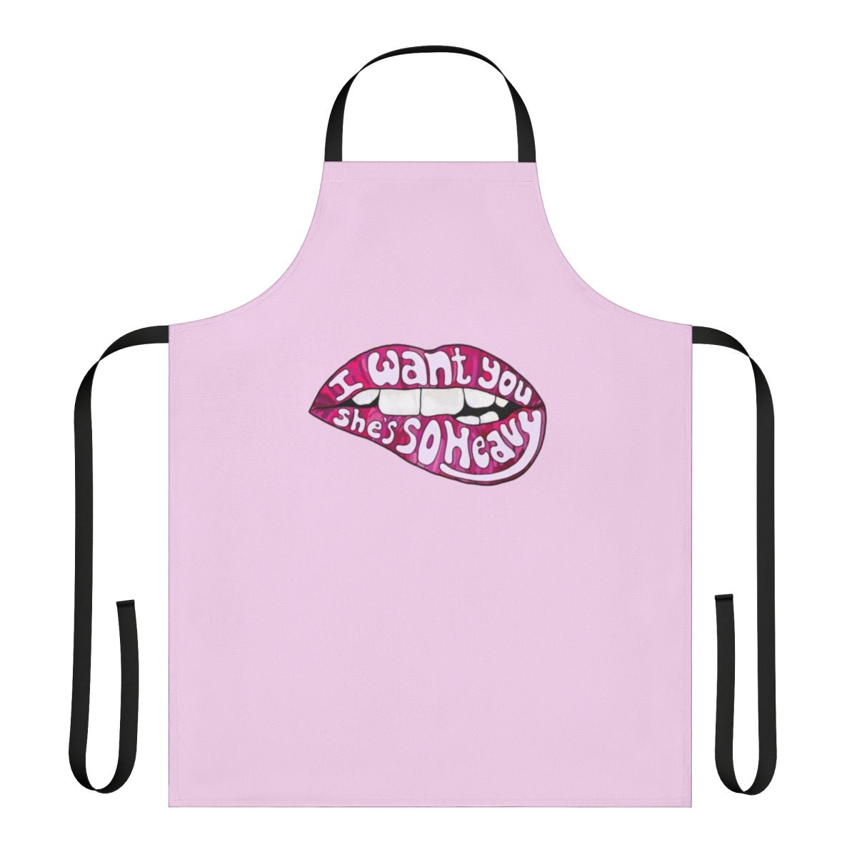 Black and white graphic apron featuring the iconic "I Want You" design from The Beatles' album Abbey Road