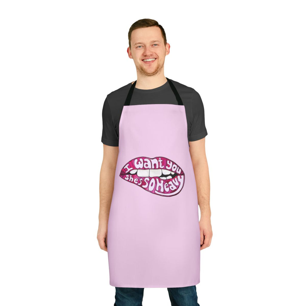 Black and white graphic apron featuring the iconic "I Want You" design from The Beatles' album Abbey Road