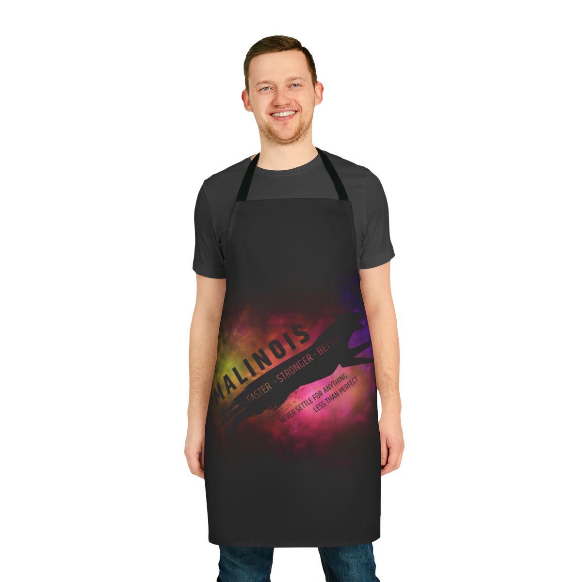 A durable, high-quality apron featuring a Belgian Malinois dog design, perfect for dog owners and enthusiasts.