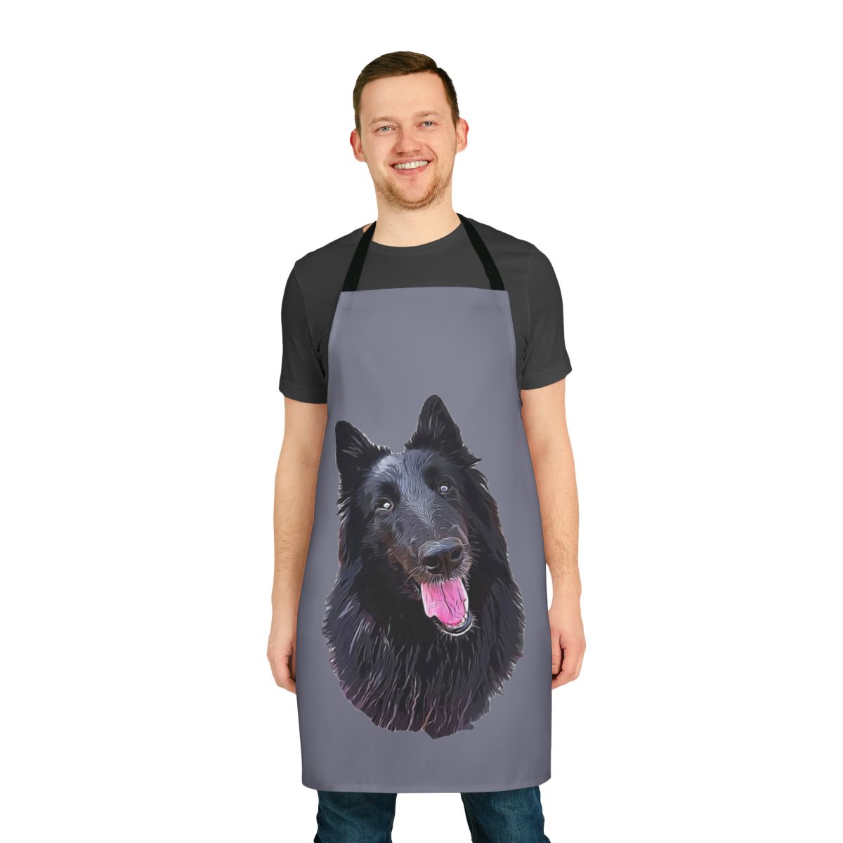 Charming illustration of a Belgian Shepherd Groenendael dog on a high-quality apron