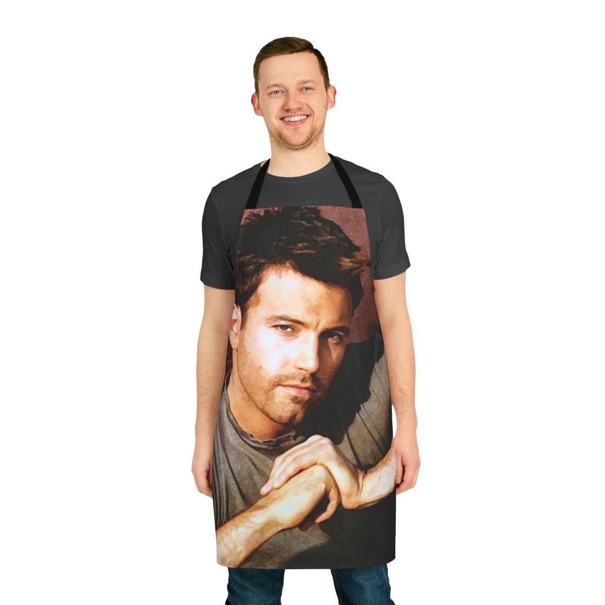 A high-quality apron featuring a playful design inspired by the acclaimed actor Ben Affleck