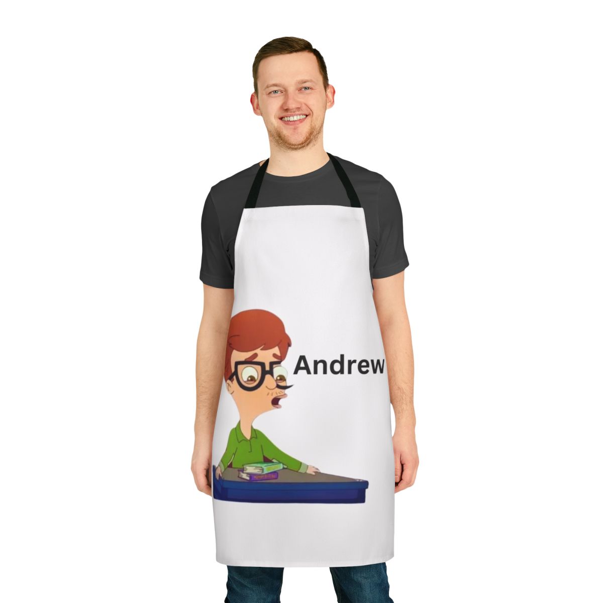 Colorful big mouth andrew glouberman fan art design on an apron