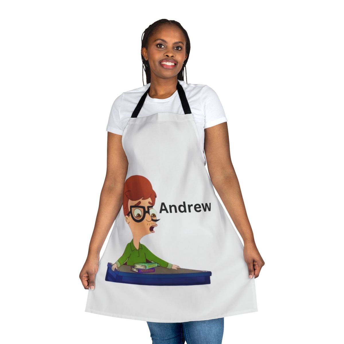 Colorful big mouth andrew glouberman fan art design on an apron