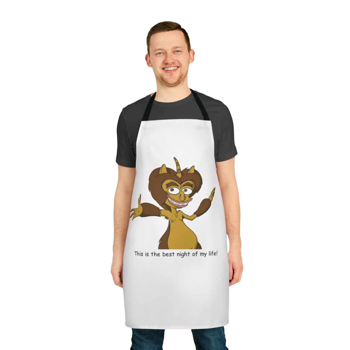 Big Mouth themed apron featuring Maury character