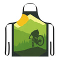 A green and yellow geometric patterned apron for bike riders and outdoor enthusiasts