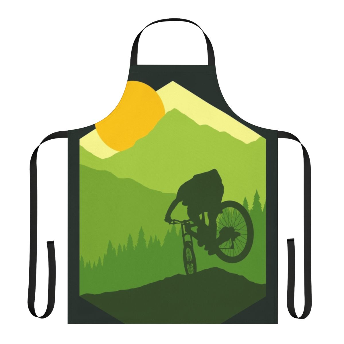 A green and yellow geometric patterned apron for bike riders and outdoor enthusiasts