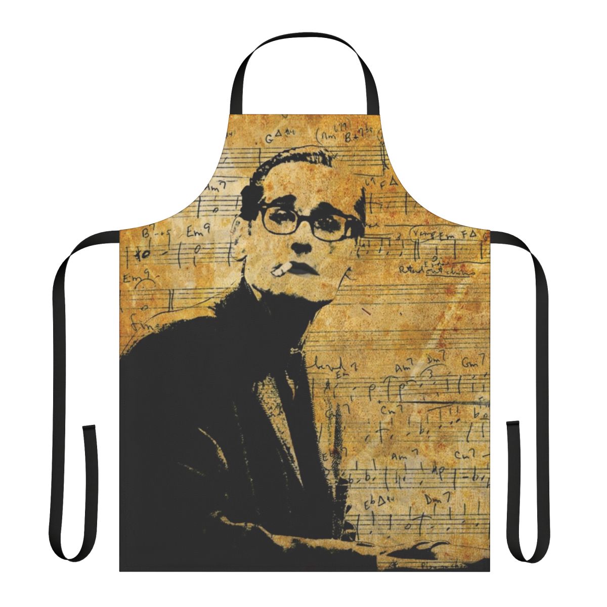 Stylish apron featuring a portrait of legendary jazz pianist Bill Evans