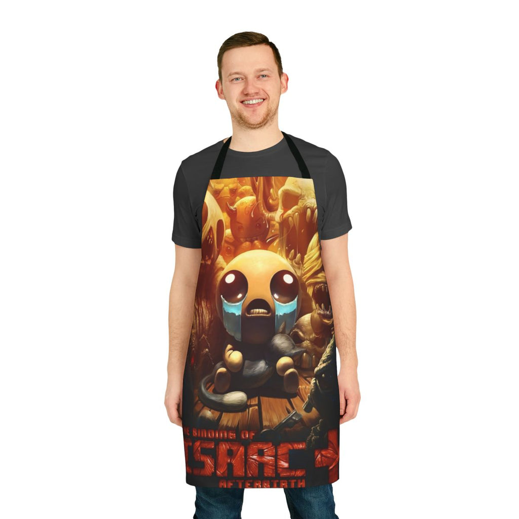 Binding of Isaac themed apron with demon, judas, and other character iconography