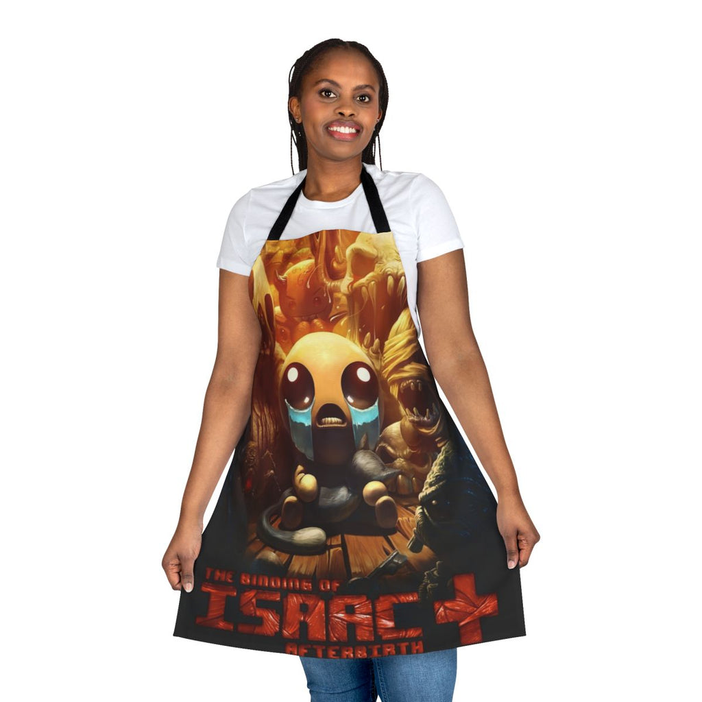 Binding of Isaac themed apron with demon, judas, and other character iconography