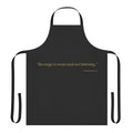 Black and gold apron featuring a quote from renowned filmmaker Alfred Hitchcock