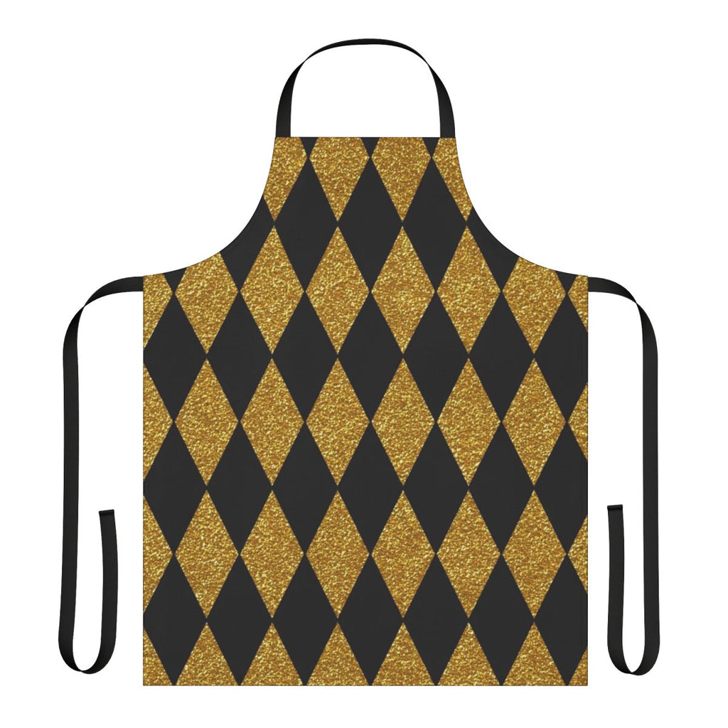 Black and gold harlequin pattern apron