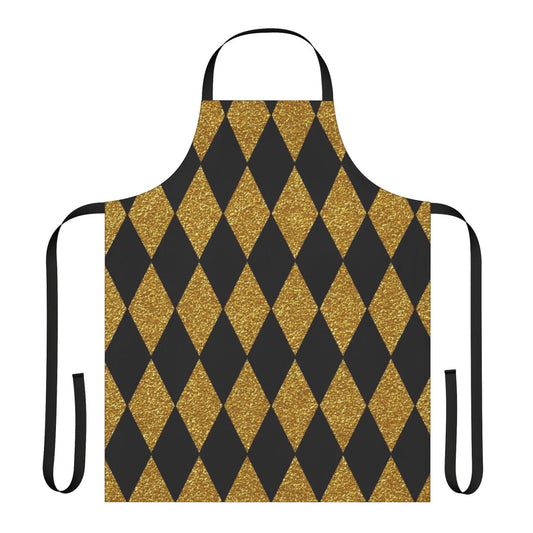 Black and gold harlequin pattern apron