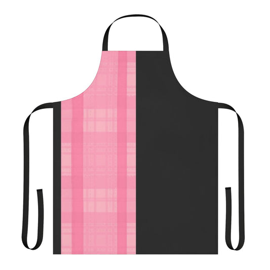 Fashionable black and pink plaid apron with a music-inspired design
