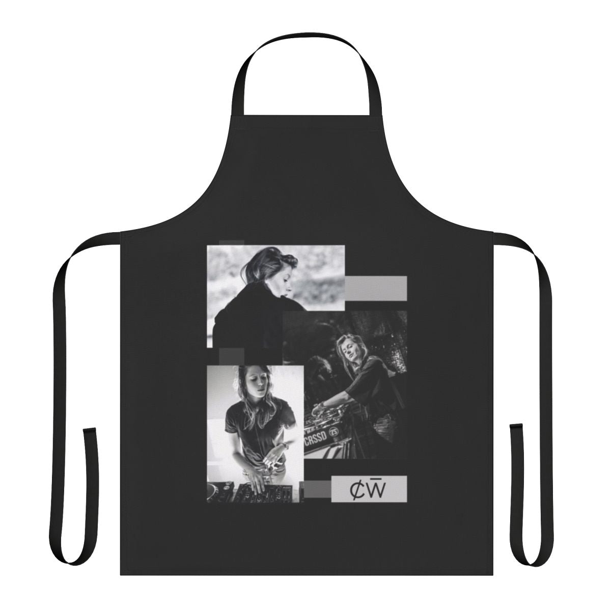 Black and white apron with Charlotte De Witte inspired design