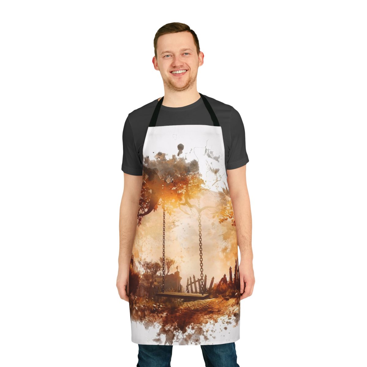Black and white apron featuring elements from the video game What Remains of Edith Finch