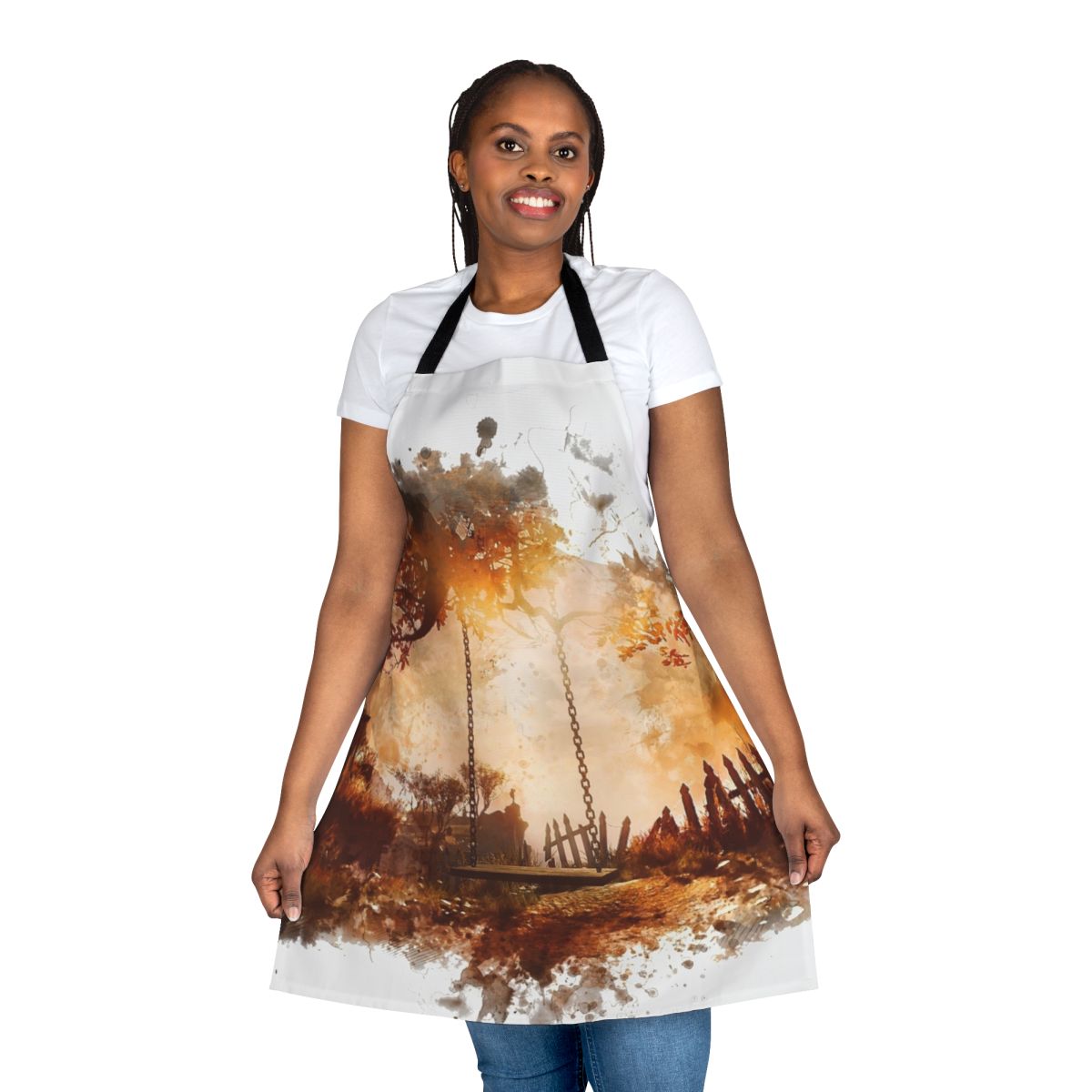 Black and white apron featuring elements from the video game What Remains of Edith Finch