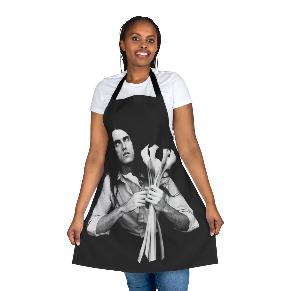 Black and white apron with "Steele Tour 2019" design