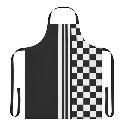 Black and white apron with a stylish ska inspired design