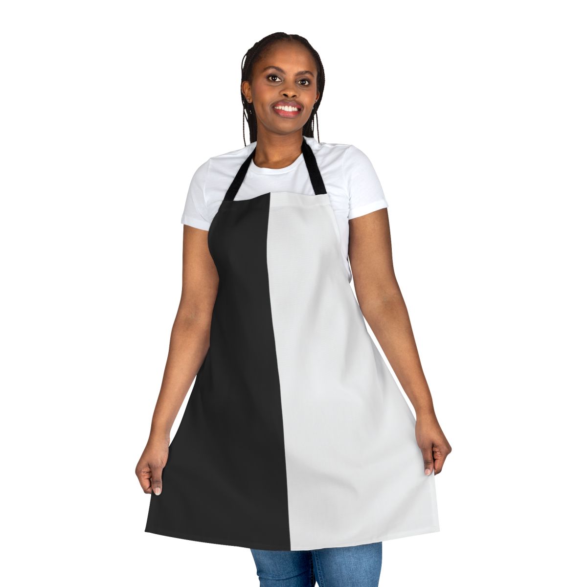 Stylish black and white bicolor apron for cooking and baking