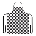 A black and white checkerboard pattern apron, perfect for home cooking and baking.