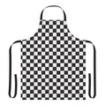 Black and white checkered pattern apron with a retro geometric design