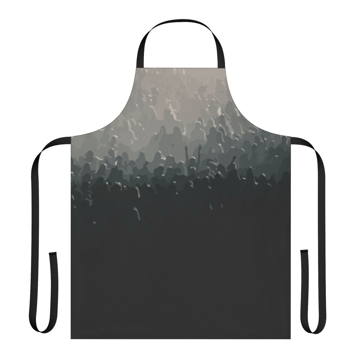 A black and white patterned apron depicting a crowd of people at a music event or party.