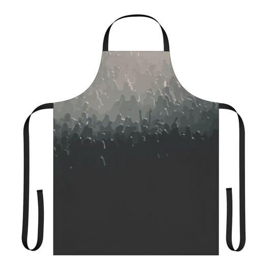 A black and white patterned apron depicting a crowd of people at a music event or party.