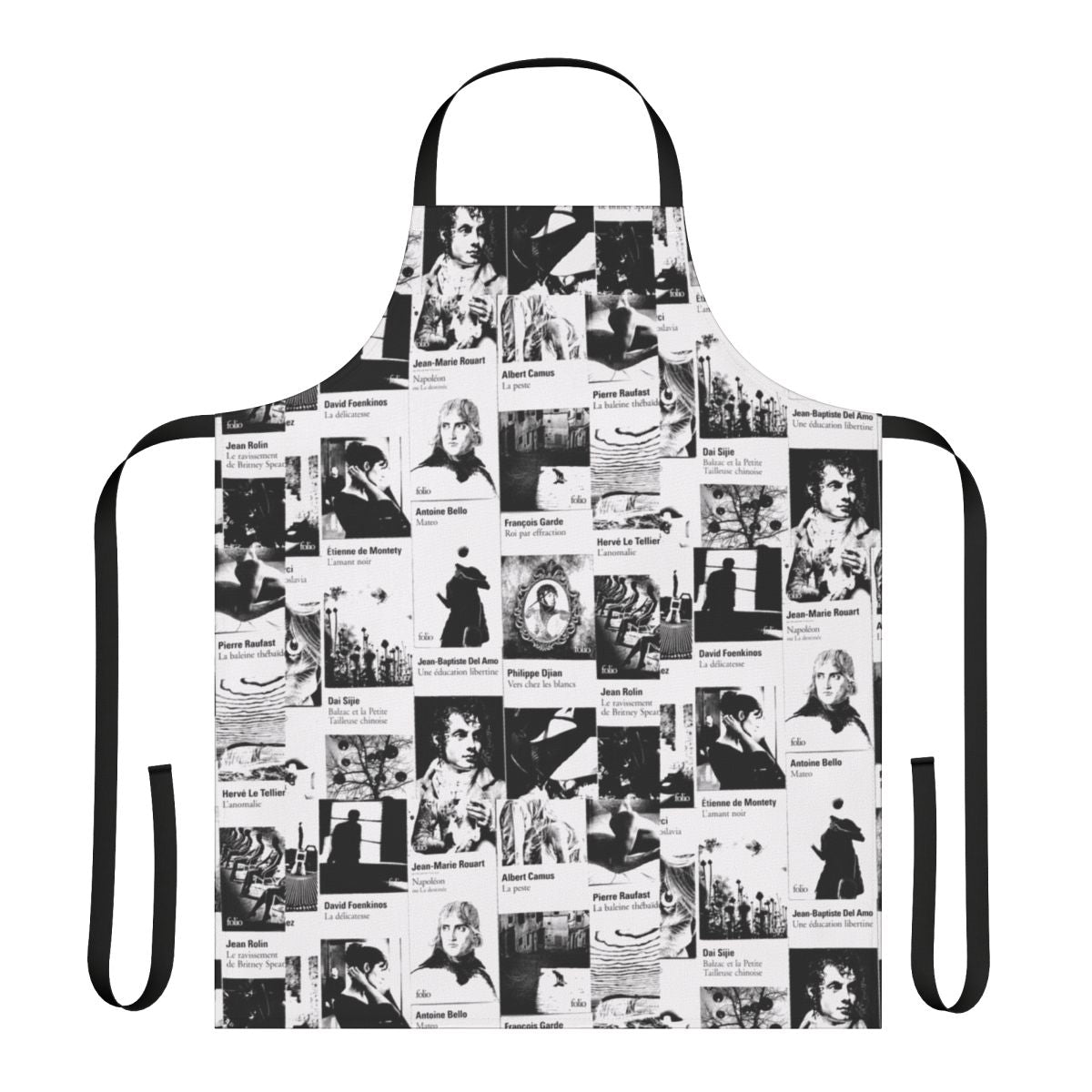 Stylish black and white folio-style apron for literature enthusiasts