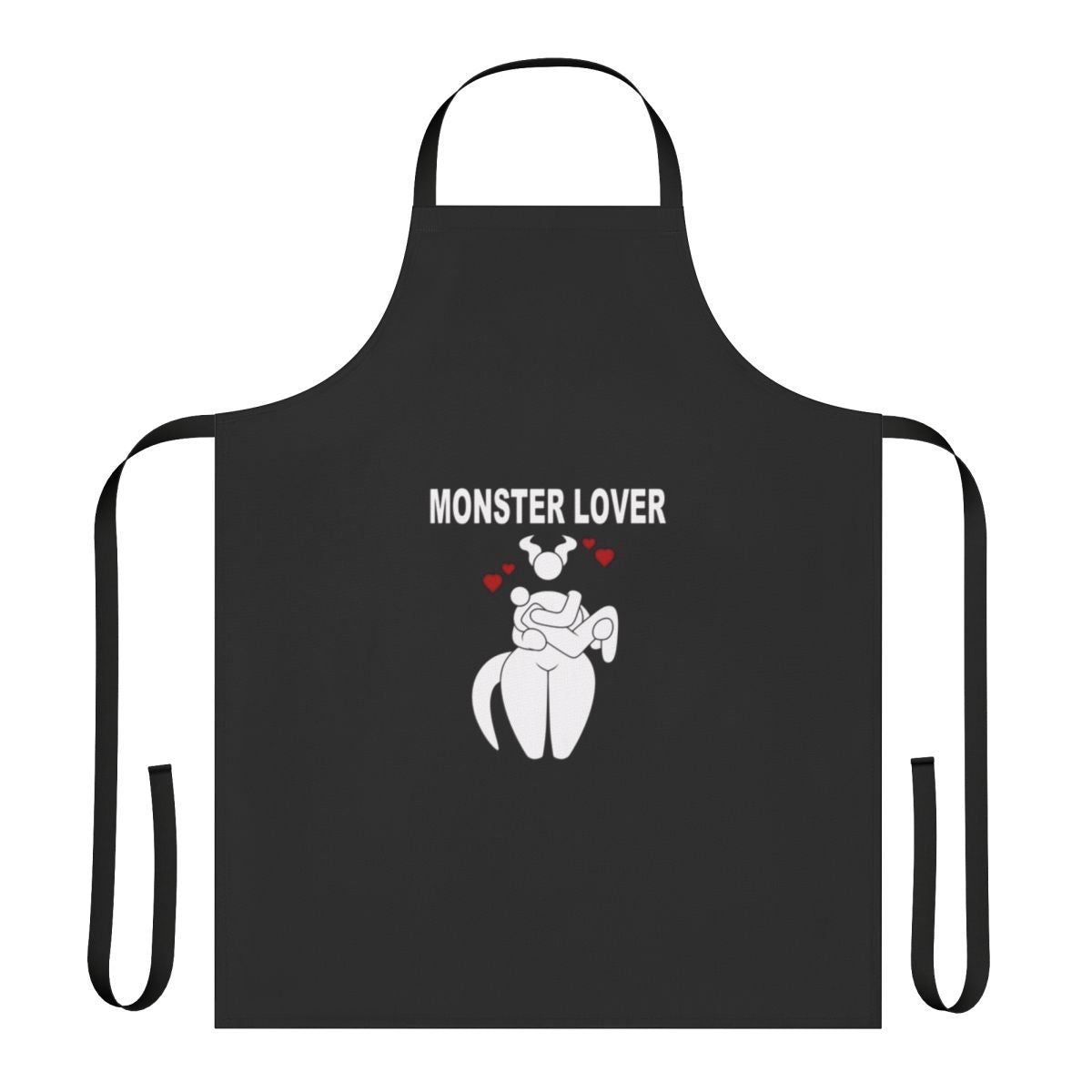 Fashionable black and white apron featuring a monster design, perfect for the kitchen