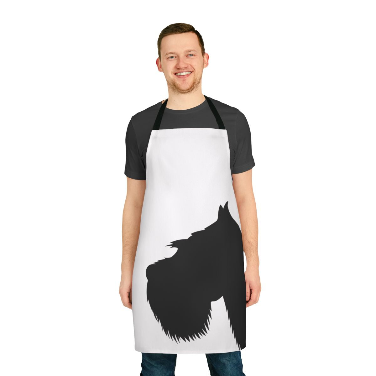 Sleek and durable black and white apron featuring a miniature schnauzer silhouette design
