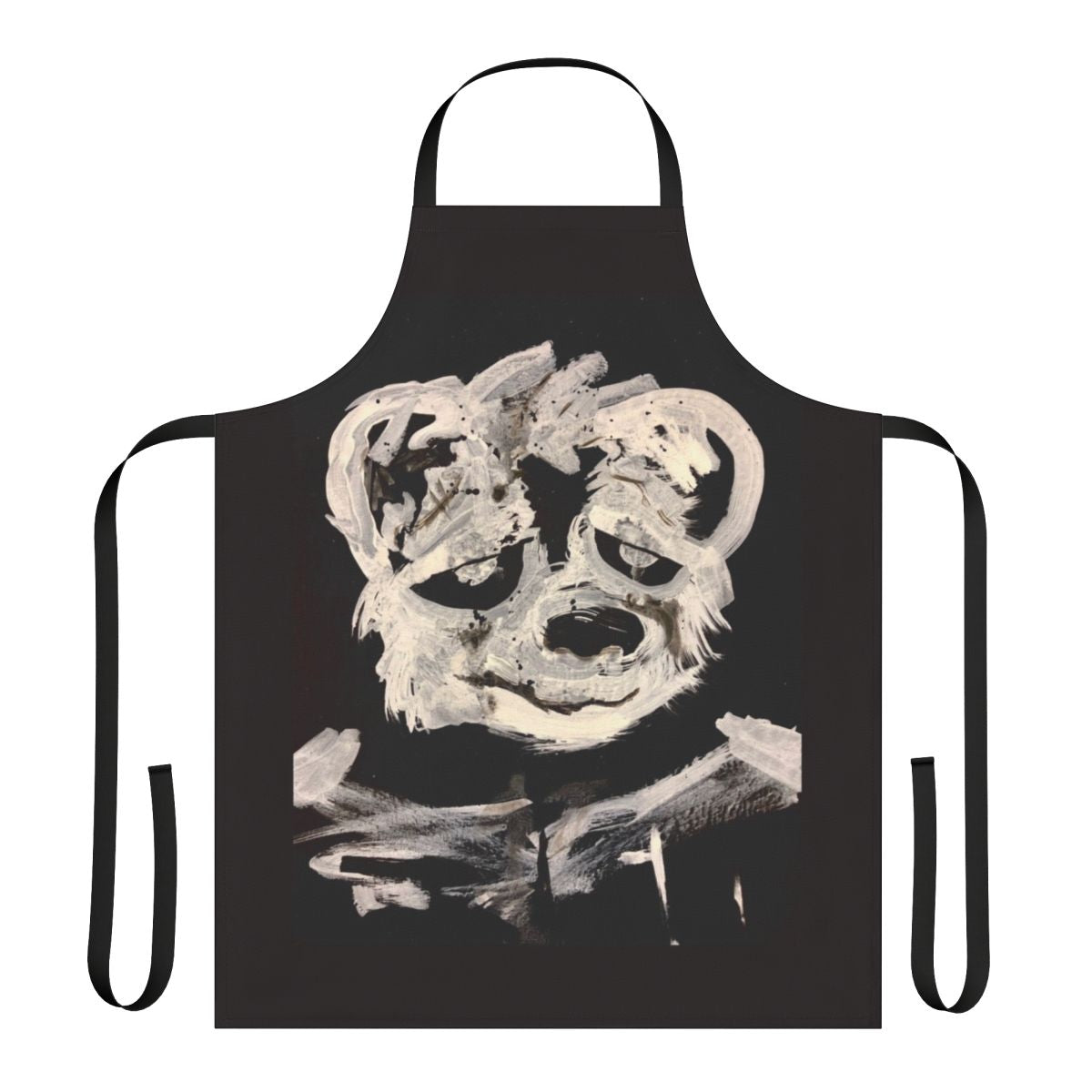 Black and white splatter designed apron with a skunk motif