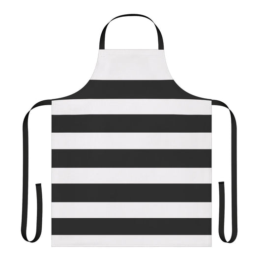 Black and white striped apron with a contemporary design